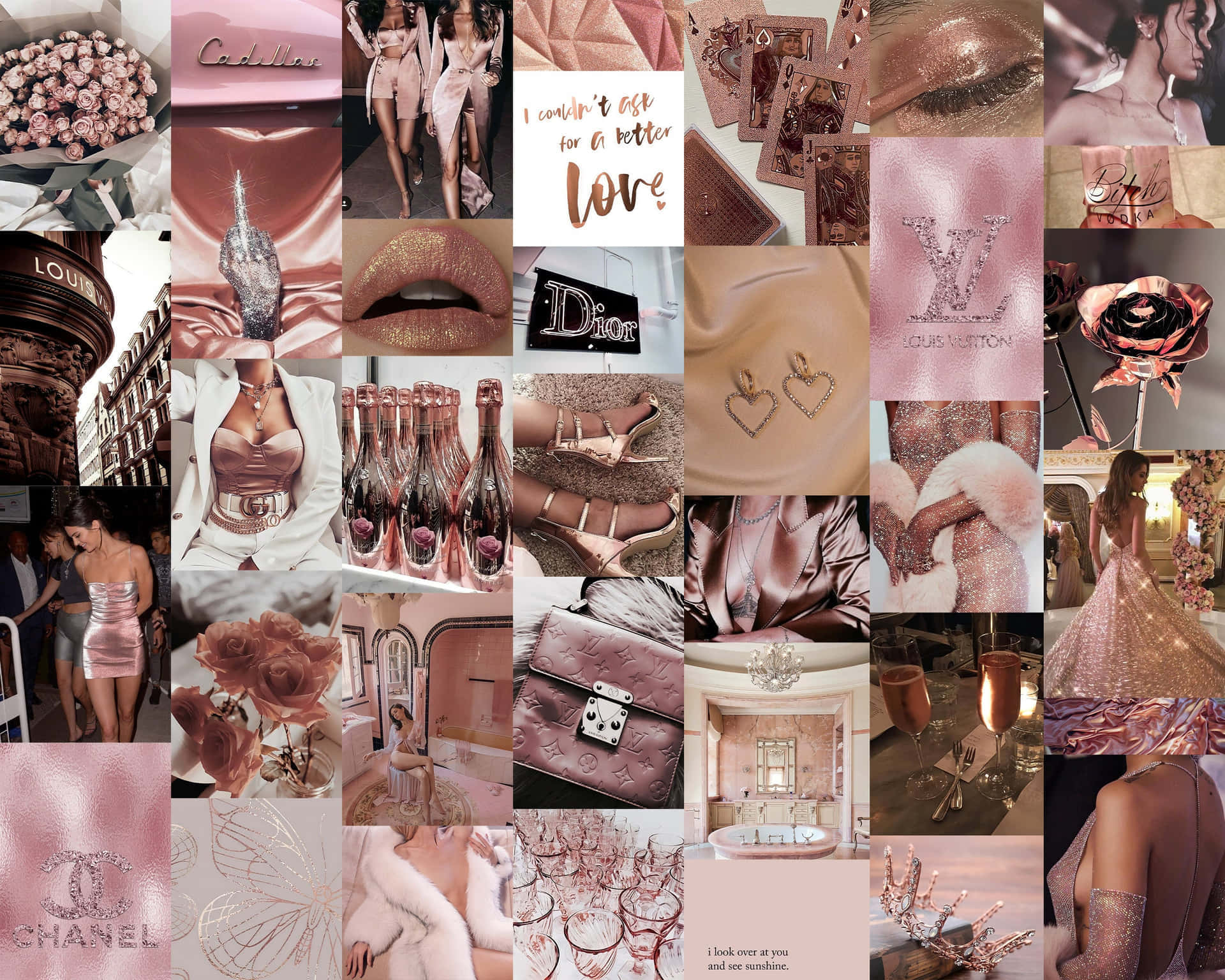 rose gold aesthetic collage, pink-themed collage, champagne roses, Full HD Desktop Wallpaper