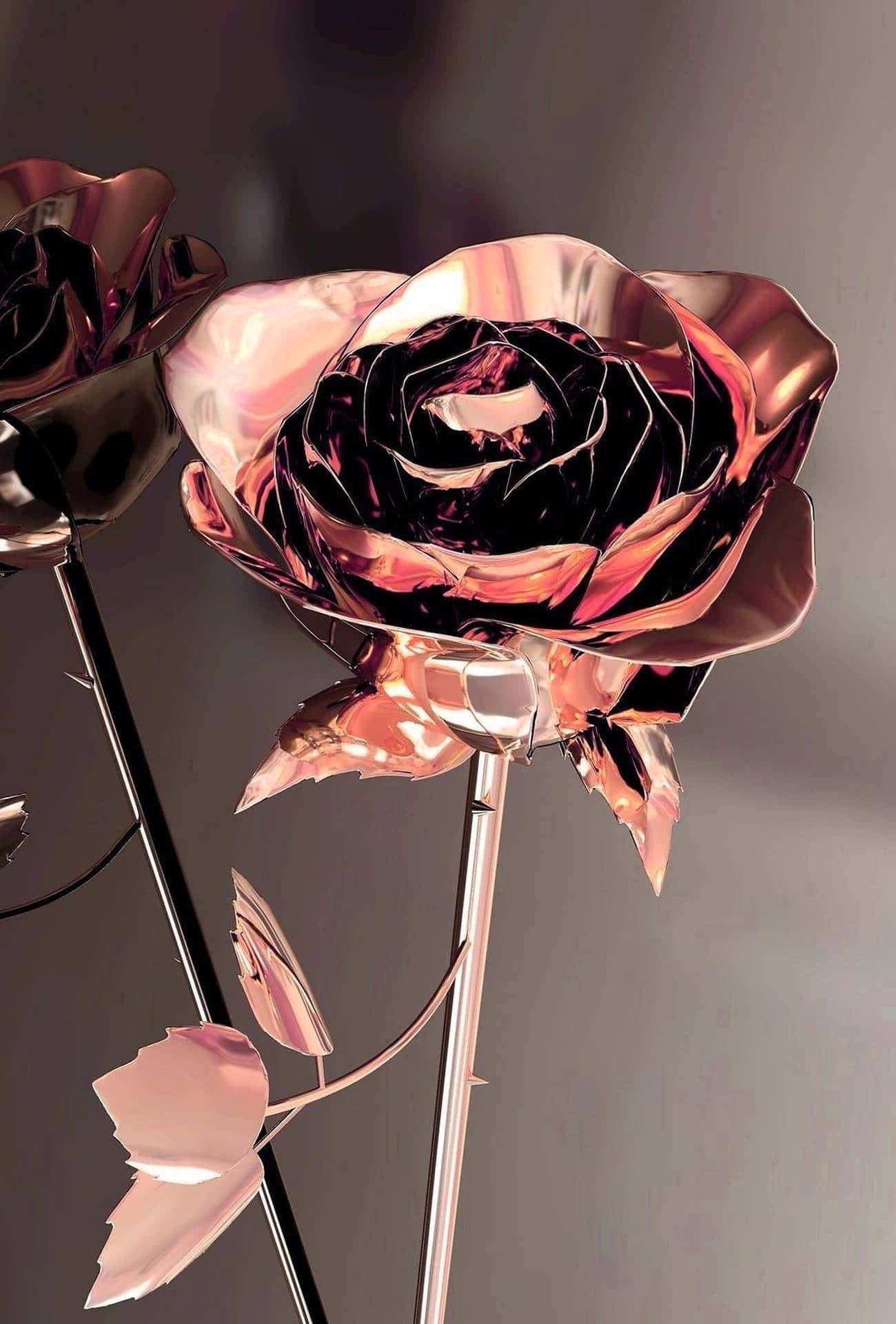 rose gold metallic roses, rose gold, black reflective petals, Full HD Phone Wallpaper