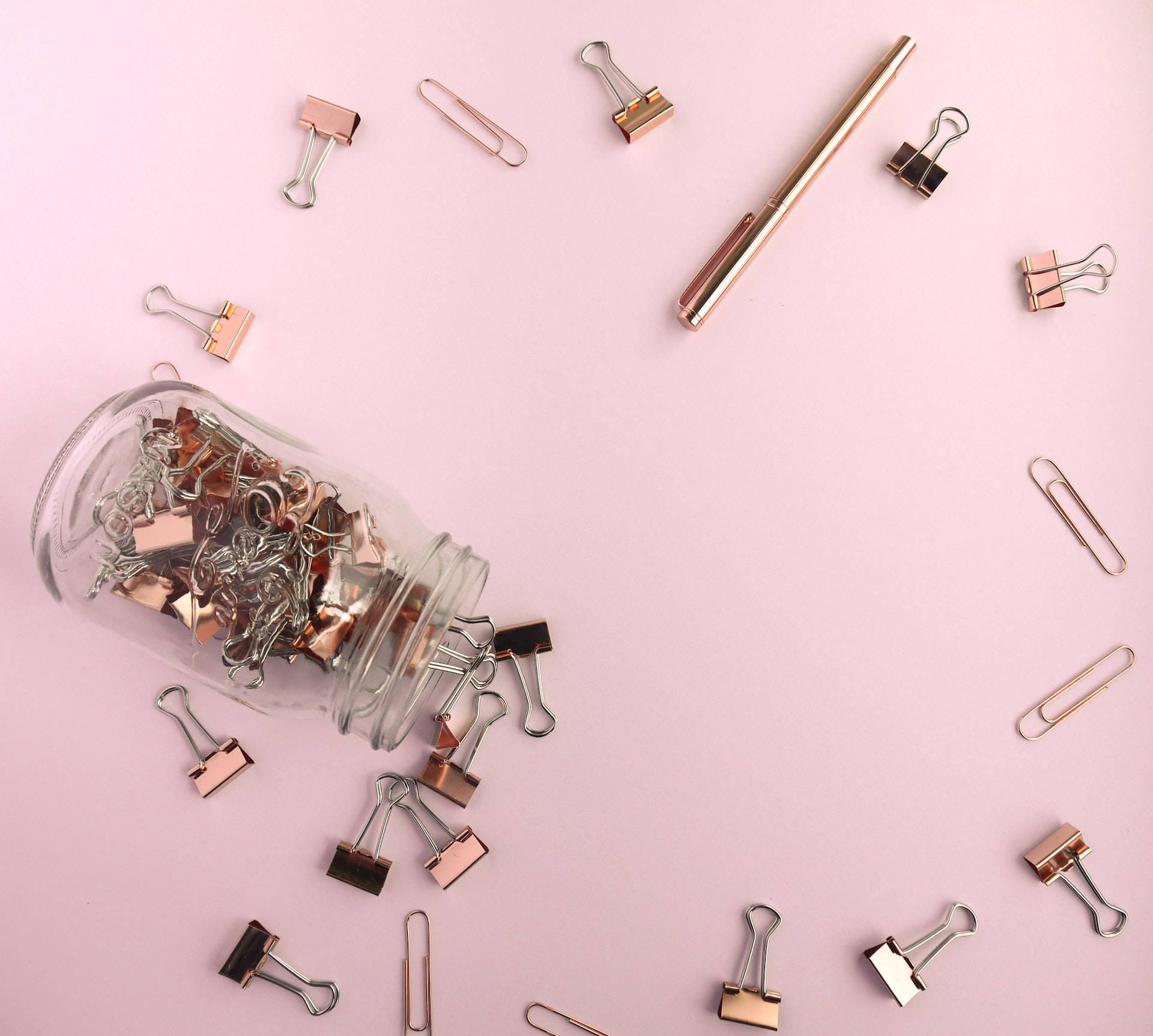rose gold, silver, binder clips, Full HD Desktop Wallpaper