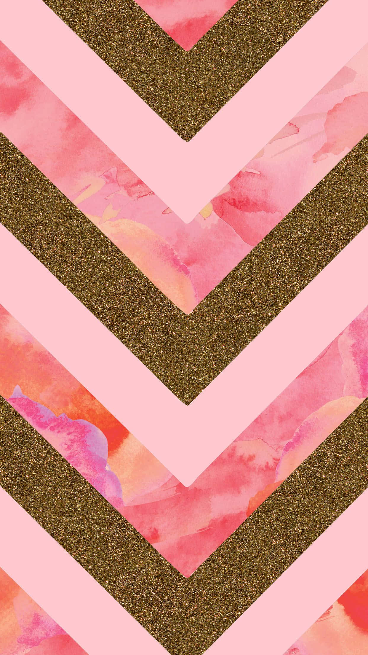 Rose Gold iPhone 5, pink watercolor washes, glittery gold chevrons, Full HD Phone Wallpaper