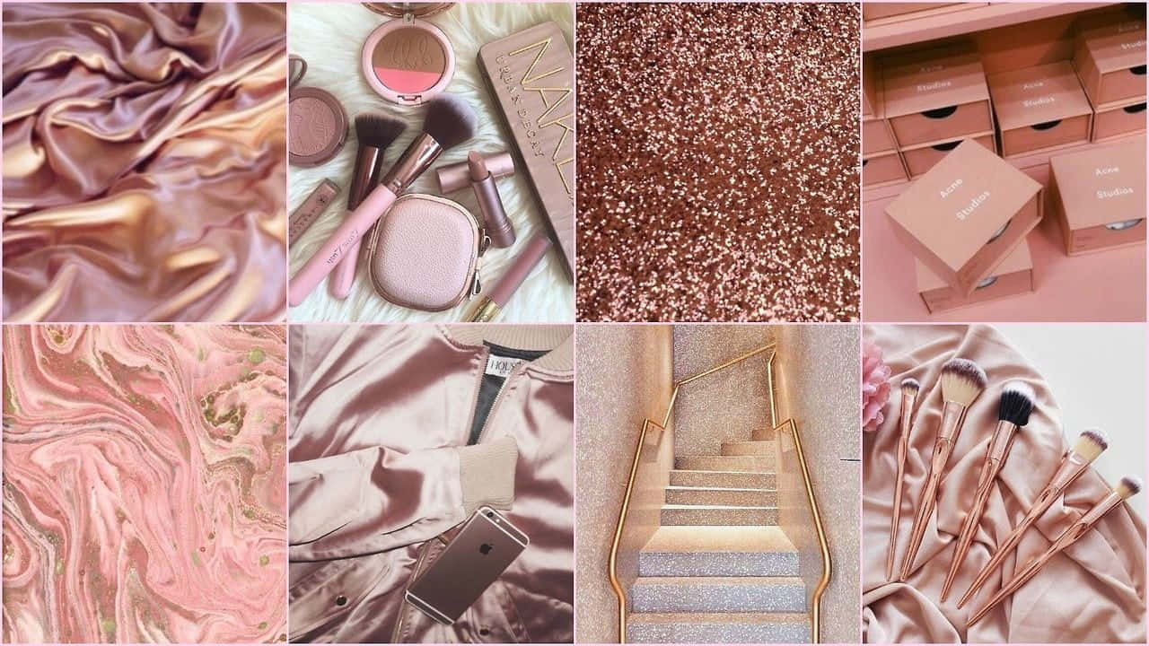 rose gold, pink, makeup brushes, HD Desktop Wallpaper