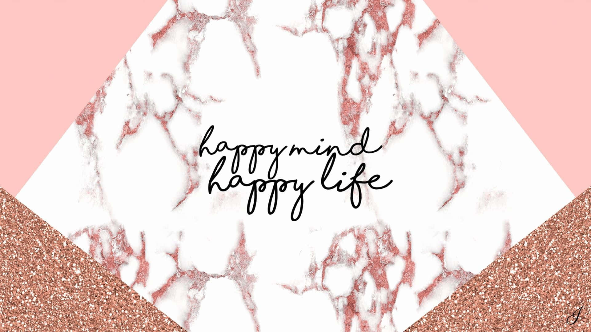rose gold laptop, pink glitter triangles, white marble center, Full HD Desktop Wallpaper