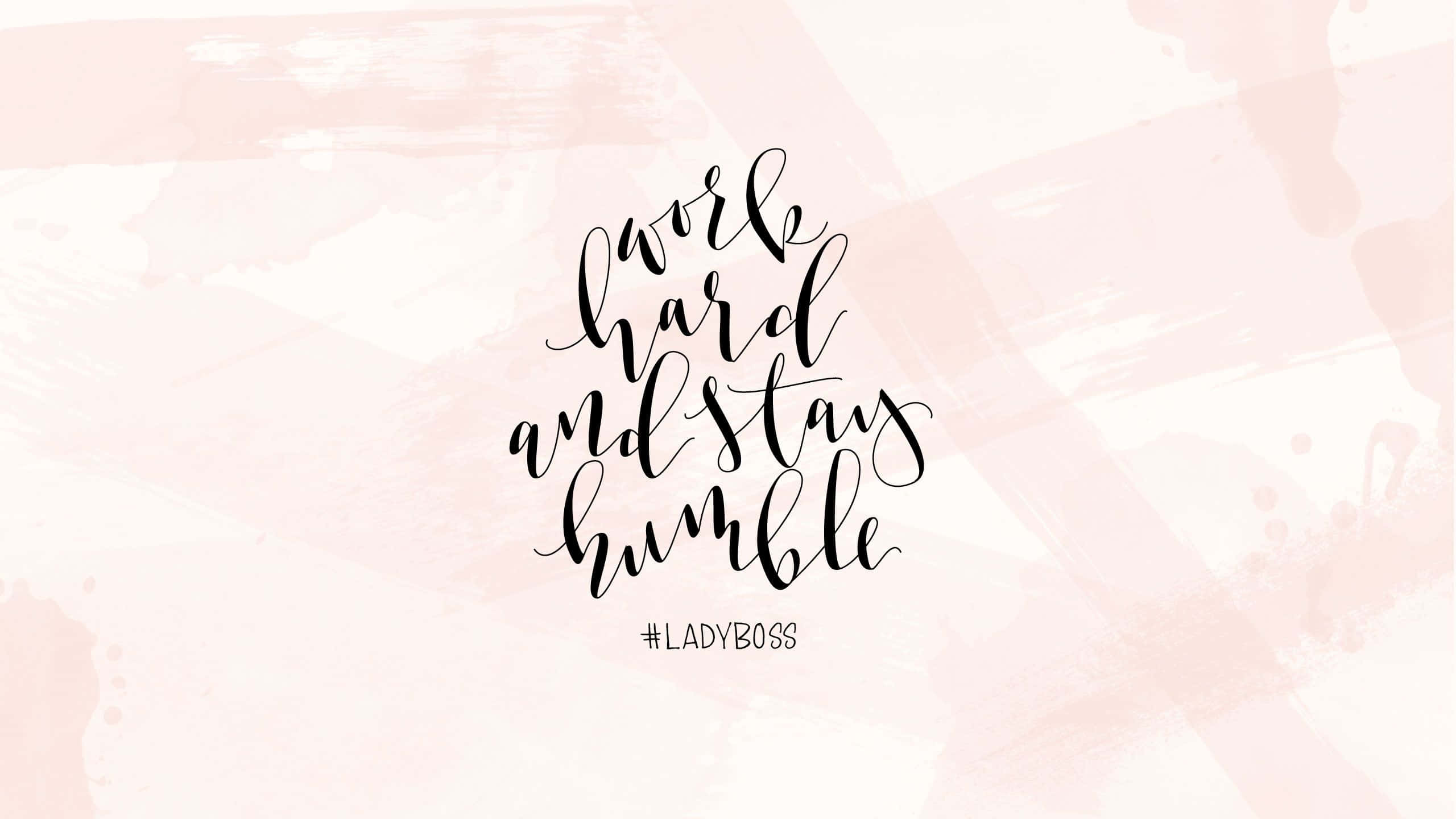 rose gold laptop, soft pink watercolor brush strokes, elegant black calligraphy, 2K Desktop Wallpaper