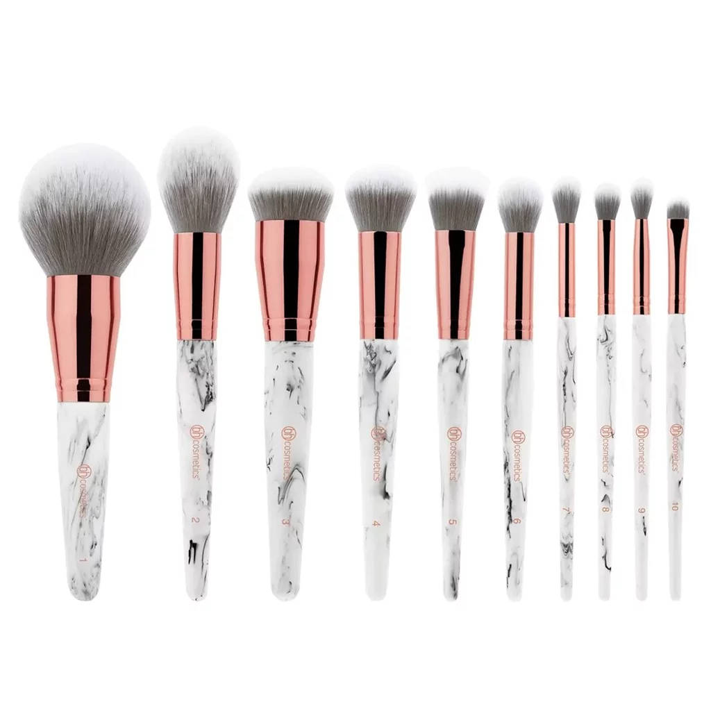 rose gold ferrules, white marble handles, ten makeup brushes, SD Desktop Wallpaper