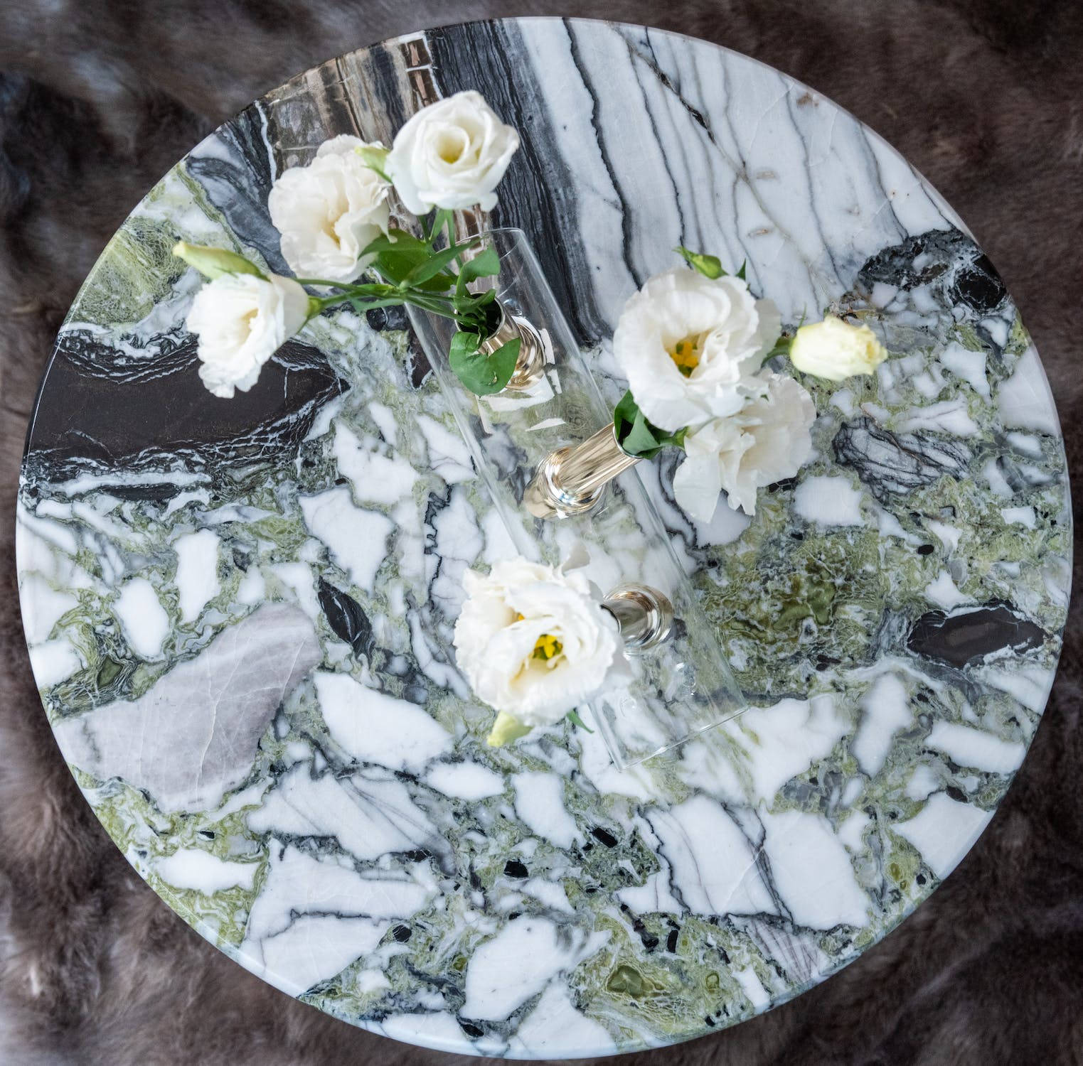 Rose Gold Marble, green and white marble table, white flowers, HD Desktop Wallpaper