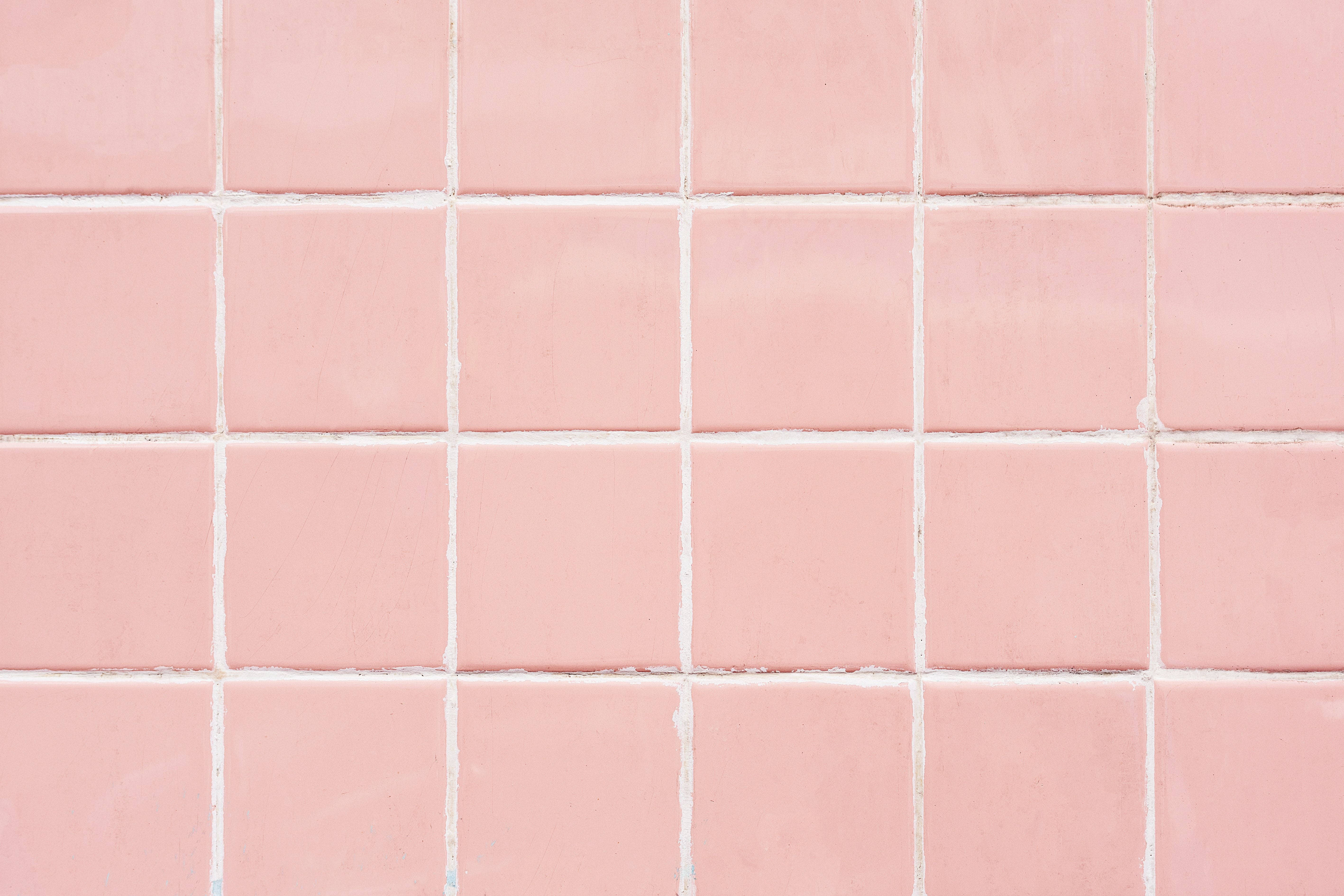Rose Gold Tumblr, pink tiles, white grout lines, 5K Desktop Wallpaper
