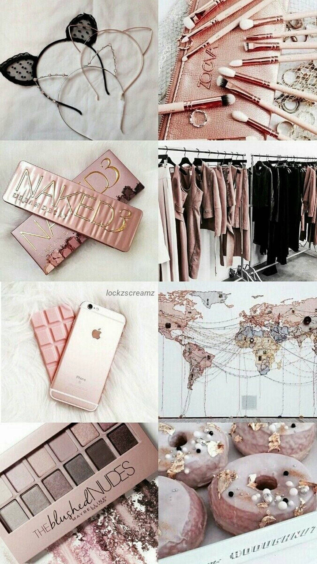 rose gold, Tumblr Girl, makeup brushes, Full HD Phone Wallpaper
