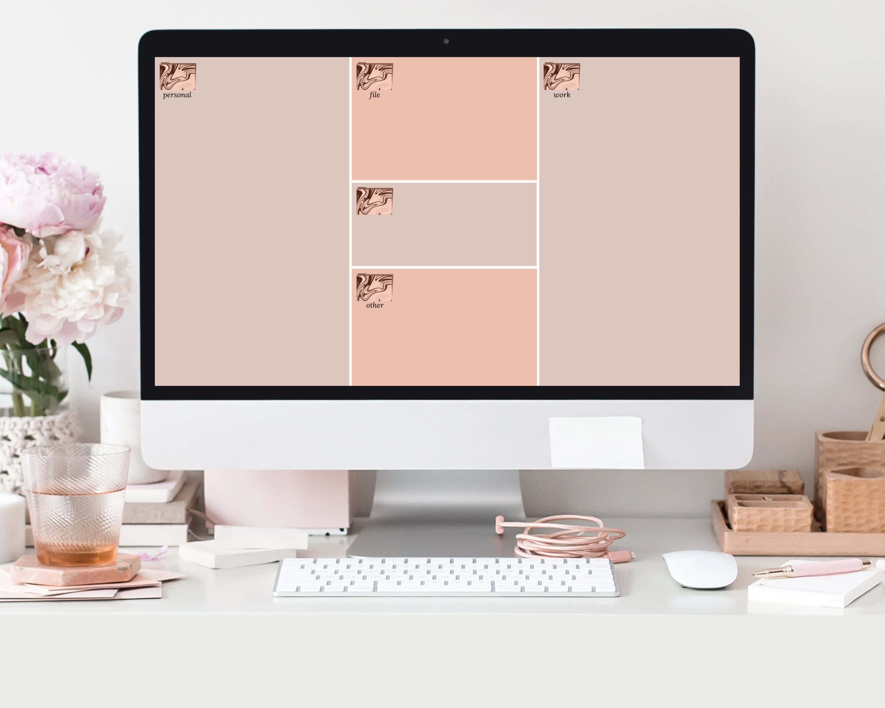 Rose Gold Desktop, 3000 x 2400, soft pink and beige digital planner wallpaper, 2K Desktop Wallpaper