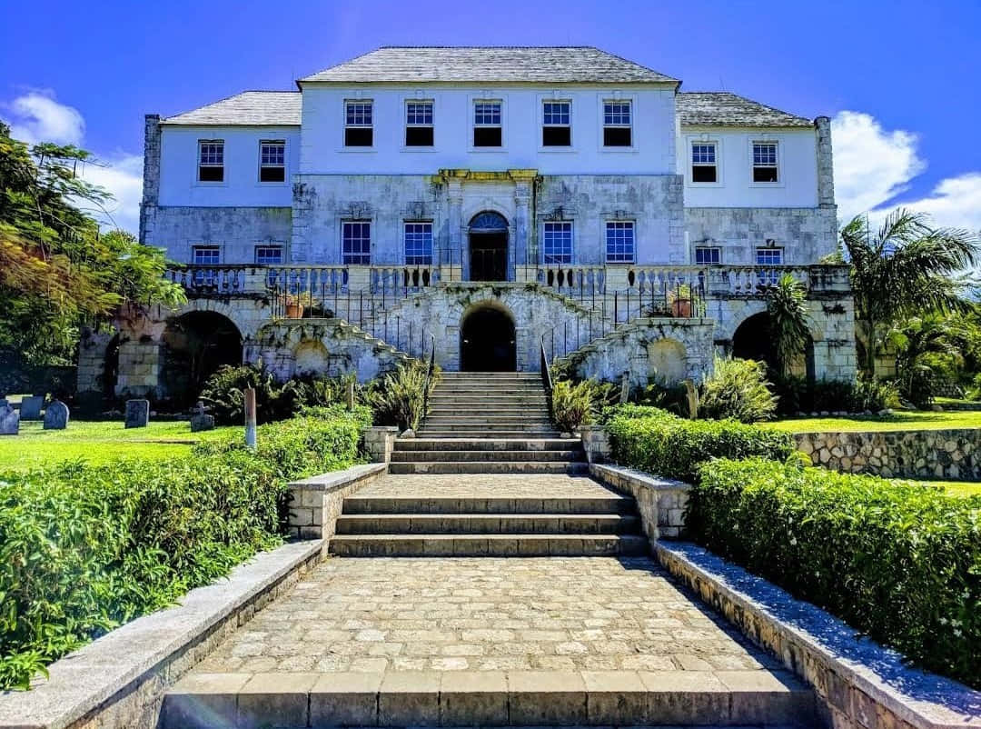 Rose Hall Great House, stone stairs, white colonial mansion, SD Desktop Wallpaper