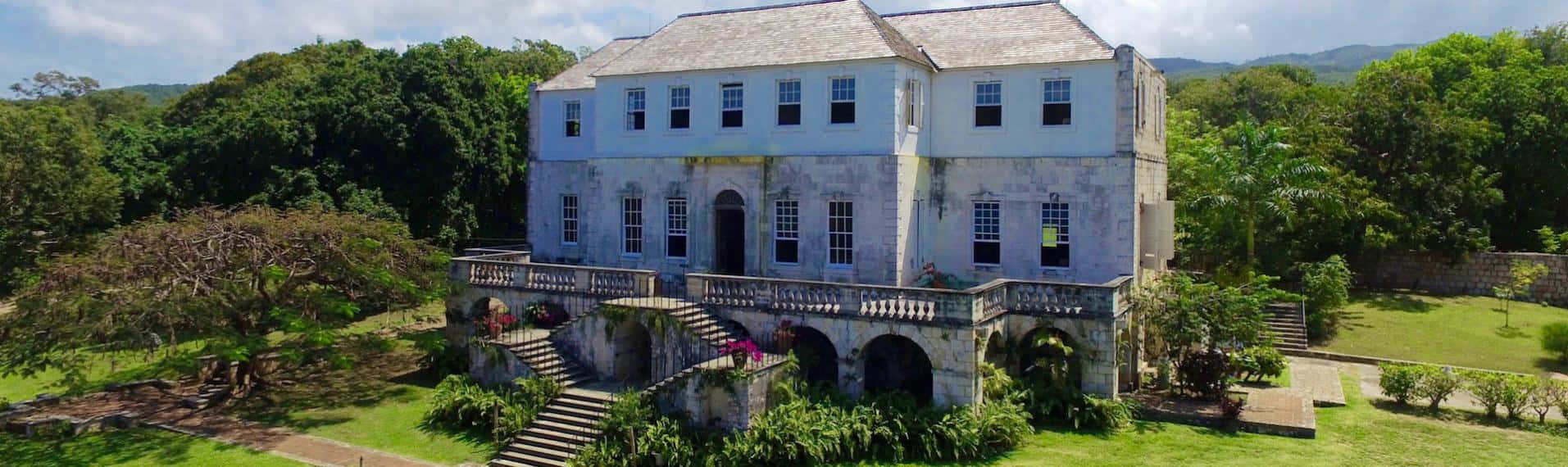 Rose Hall Great House, widescreen gardens, stone arches, HD Desktop Wallpaper