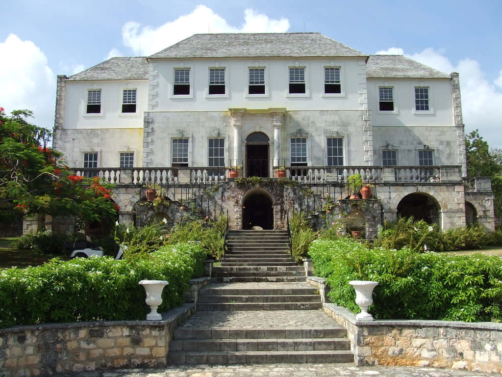 Rose Hall Great House, white walls, stone steps, SD Desktop Wallpaper