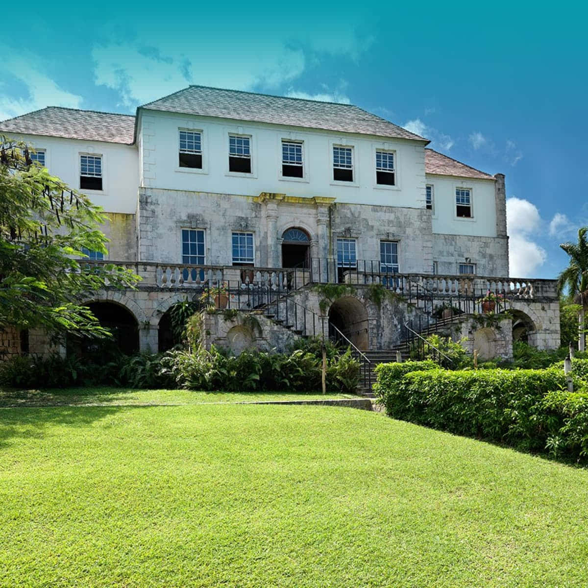 Rose Hall Great House, stone mansion, arched walkways, SD Desktop Wallpaper