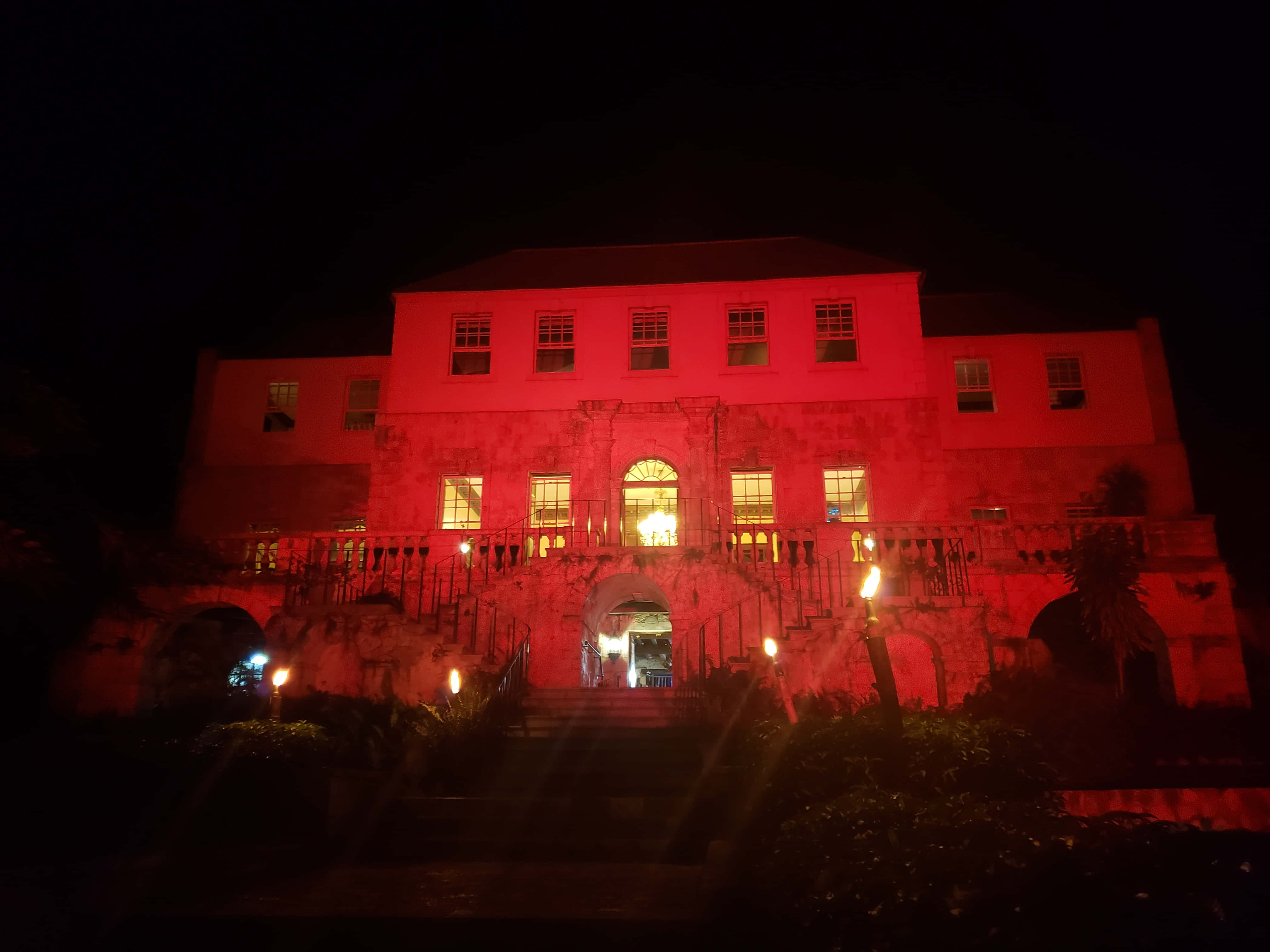 Rose Hall Great House, night, red lights, 4K Desktop Wallpaper