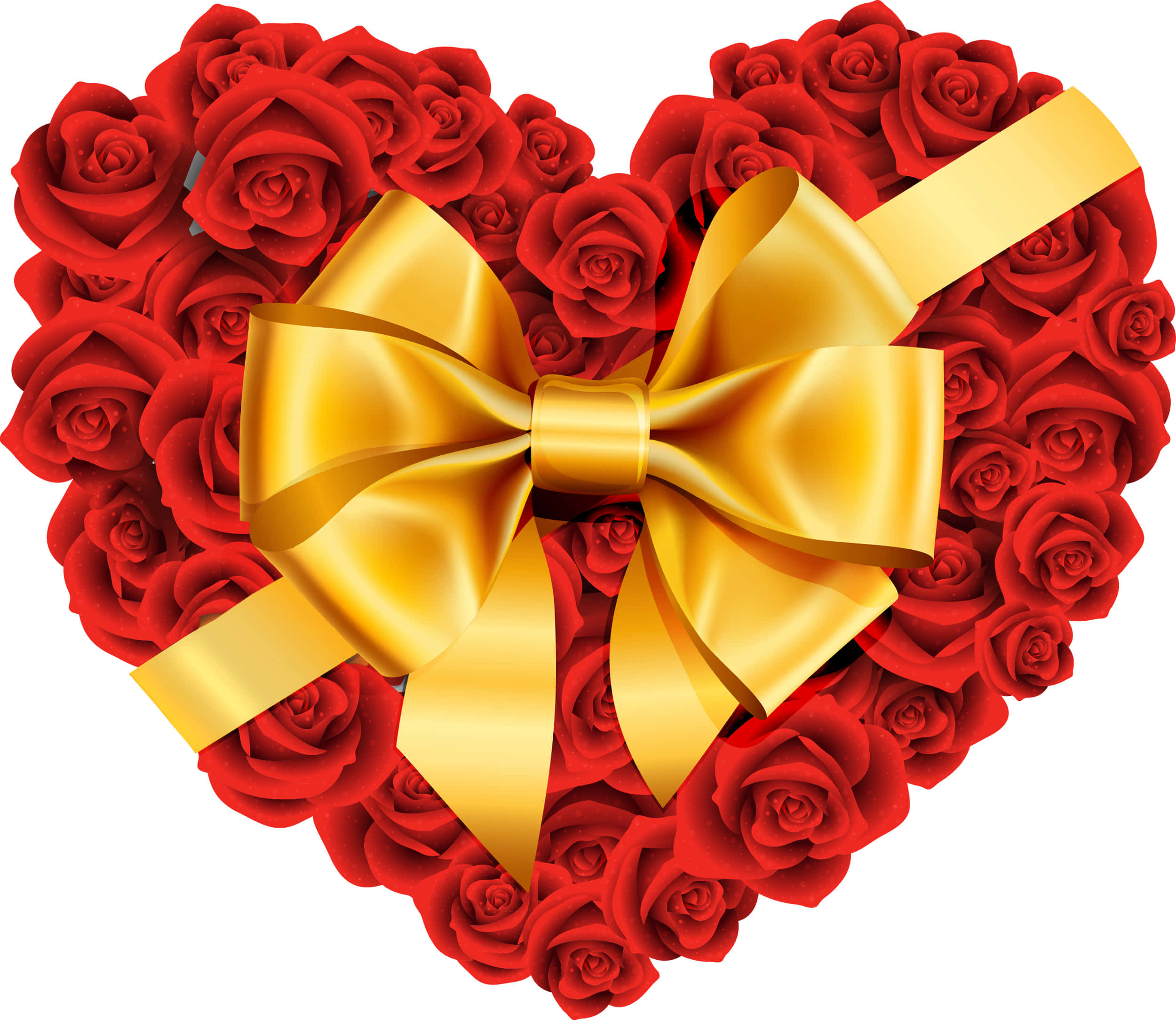 Rose Heart, vibrant red roses, glossy golden bow, Full HD Desktop Wallpaper