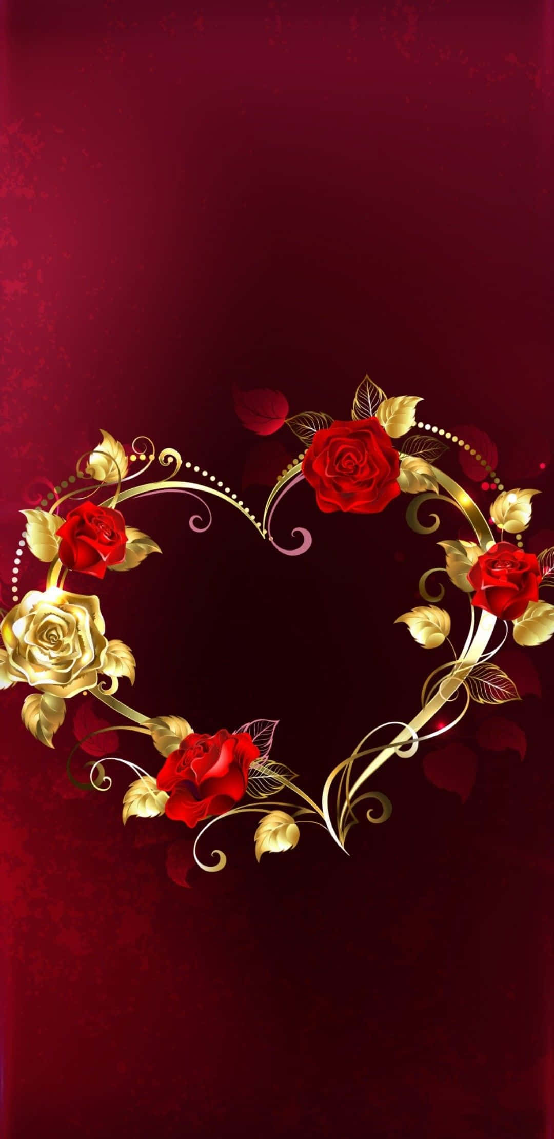 Rose Heart, red roses, gold roses, Full HD Phone Wallpaper