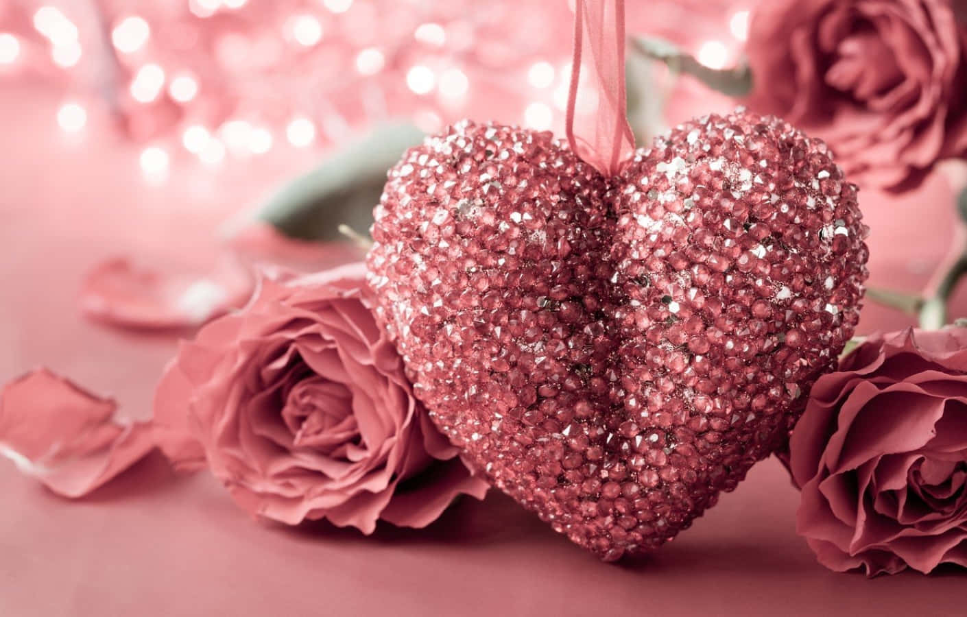 Rose Heart, pink heart ornament, mauve roses, HD Desktop Wallpaper