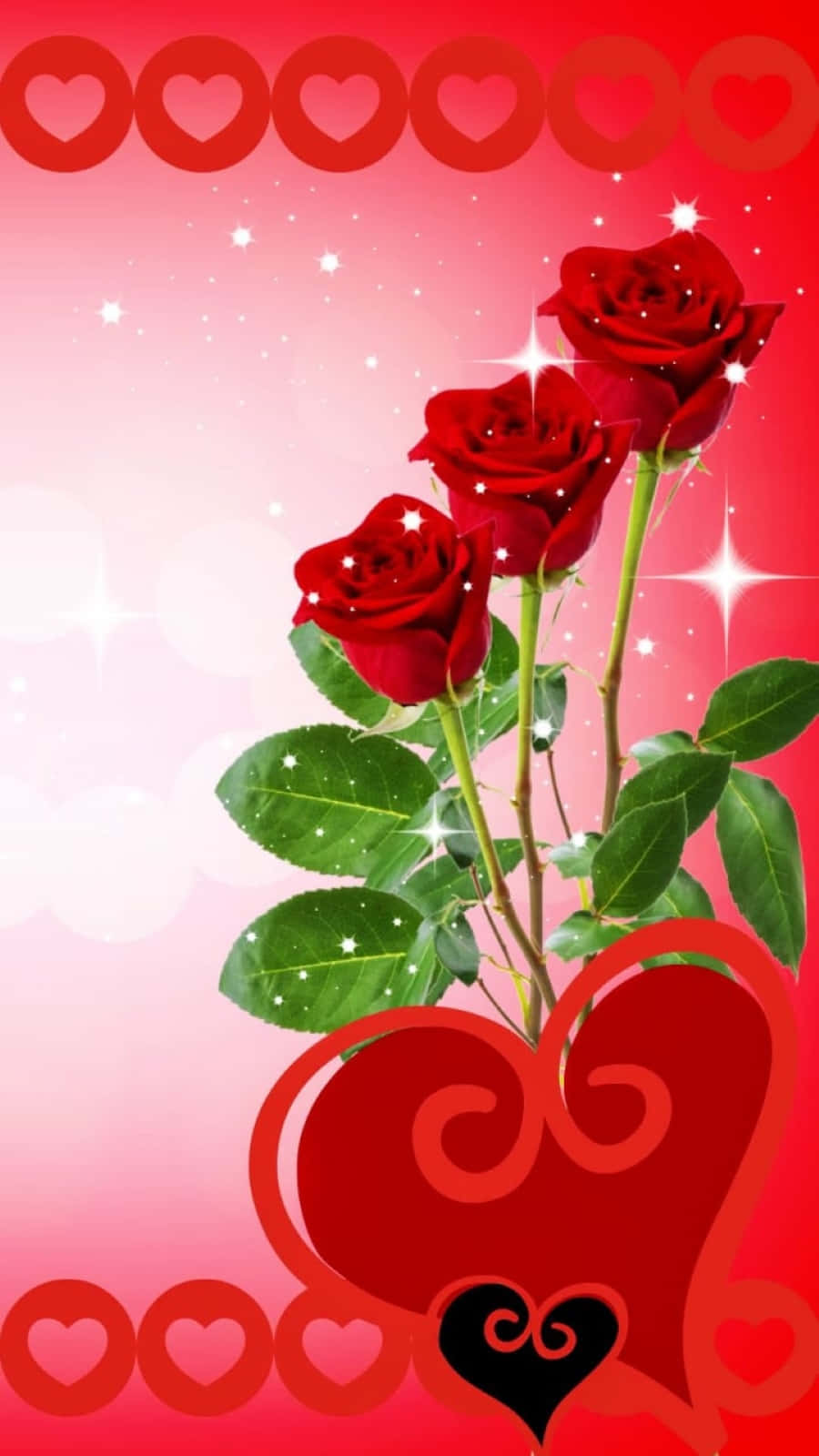 Rose Heart, red roses, green leaves, HD Phone Wallpaper