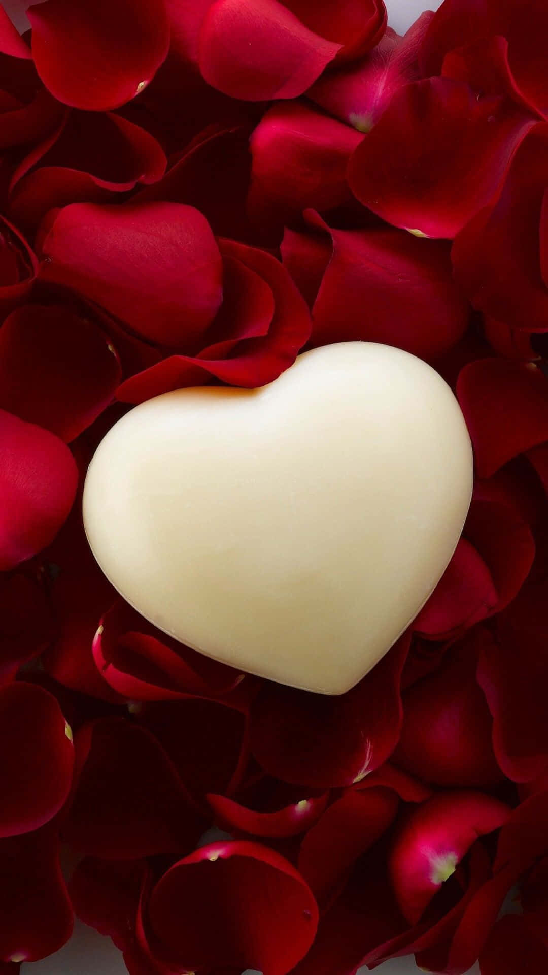 Rose Heart, creamy white heart-shaped chocolate, deep red rose petals, Full HD Phone Wallpaper
