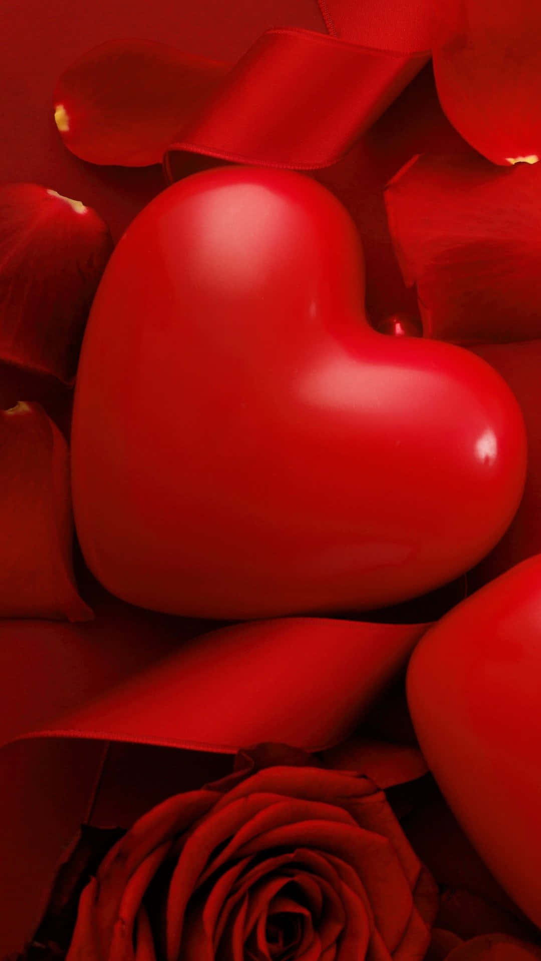 Rose Heart, glossy red heart, rose petals, Full HD Phone Wallpaper
