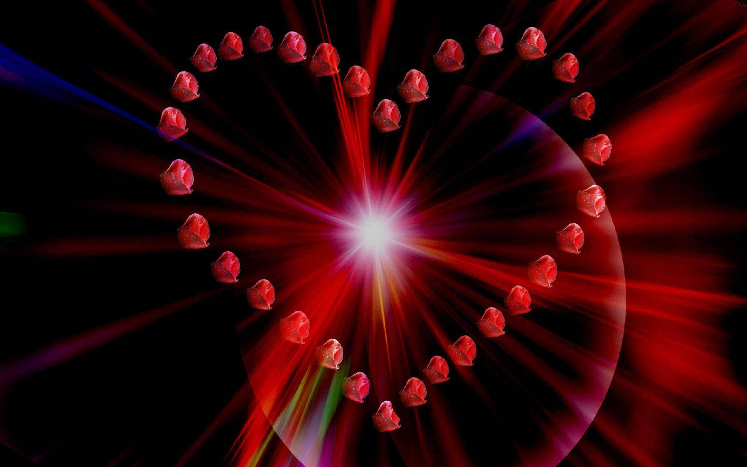 Love Rose Forming A Heart, red light, bright core, 2K Desktop Wallpaper