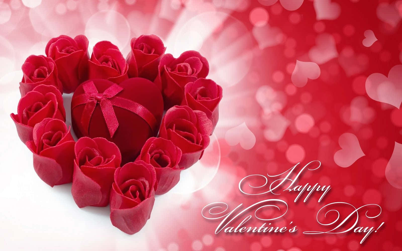 red roses, heart-shaped arrangement, red gift box with a bow, HD Desktop Wallpaper