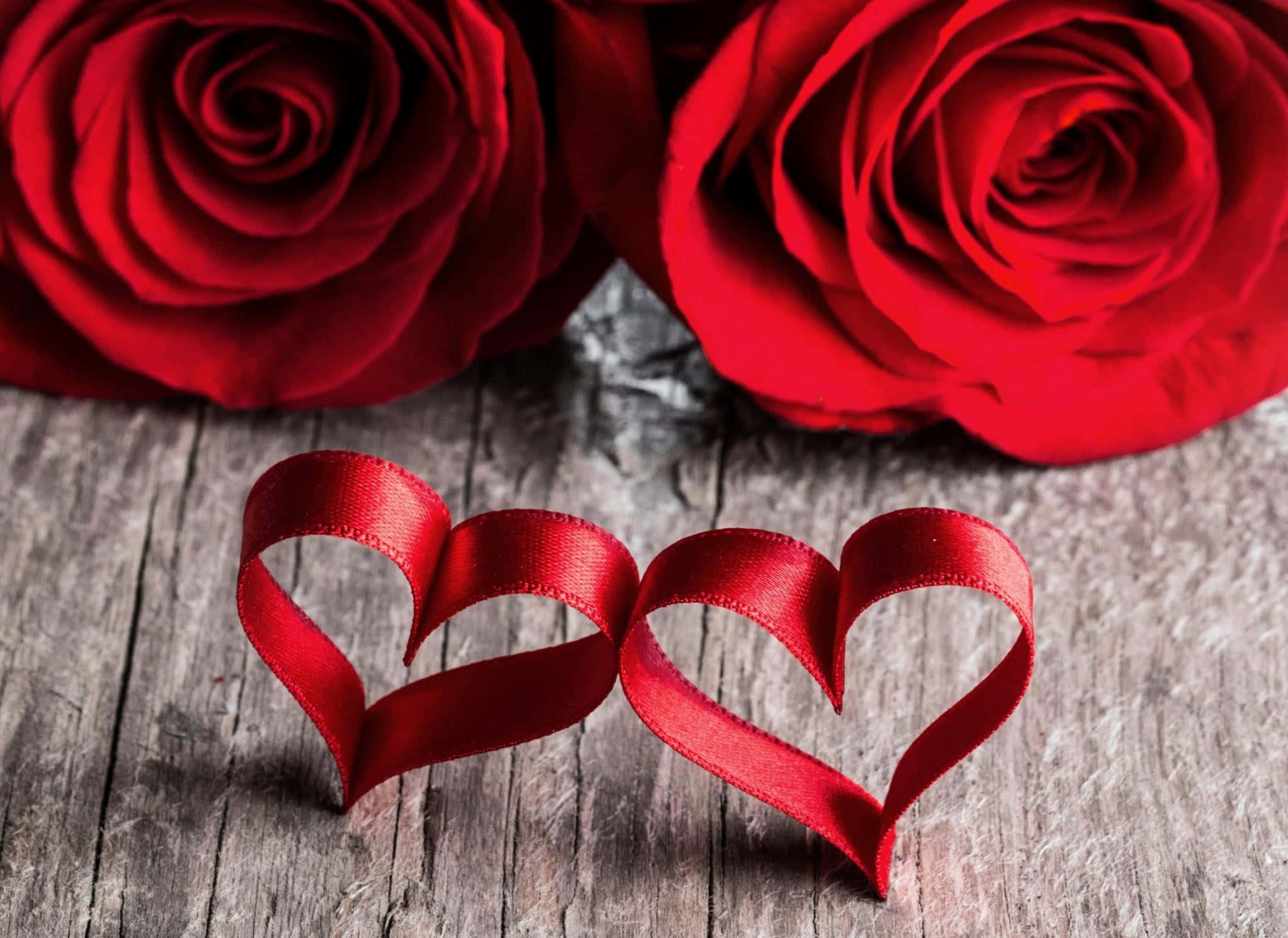 Rose Heart, red roses, red ribbon hearts, Full HD Desktop Wallpaper