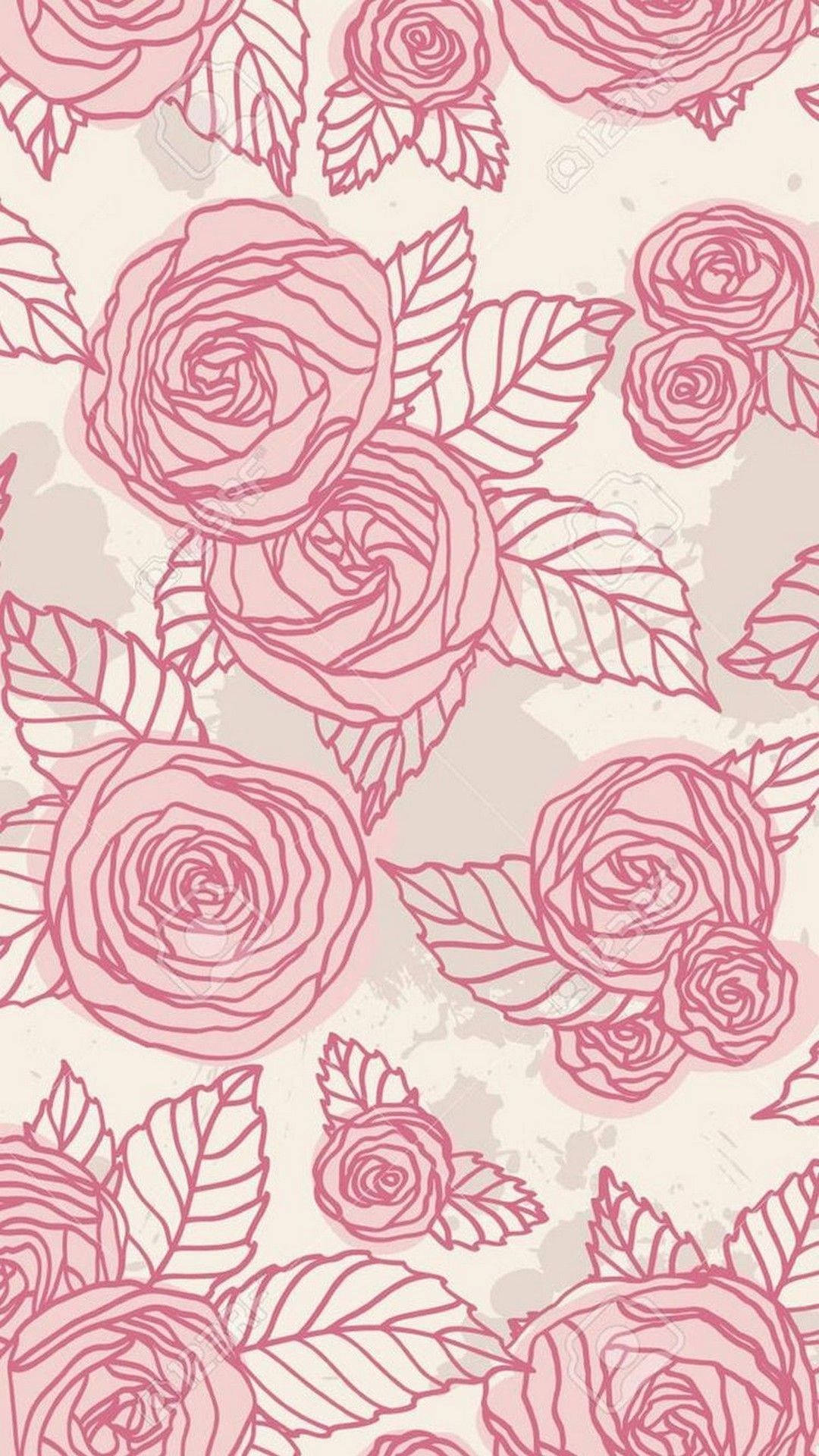 Pink Rose iPhone Pattern Background, pink roses, delicate line art, Full HD Phone Wallpaper