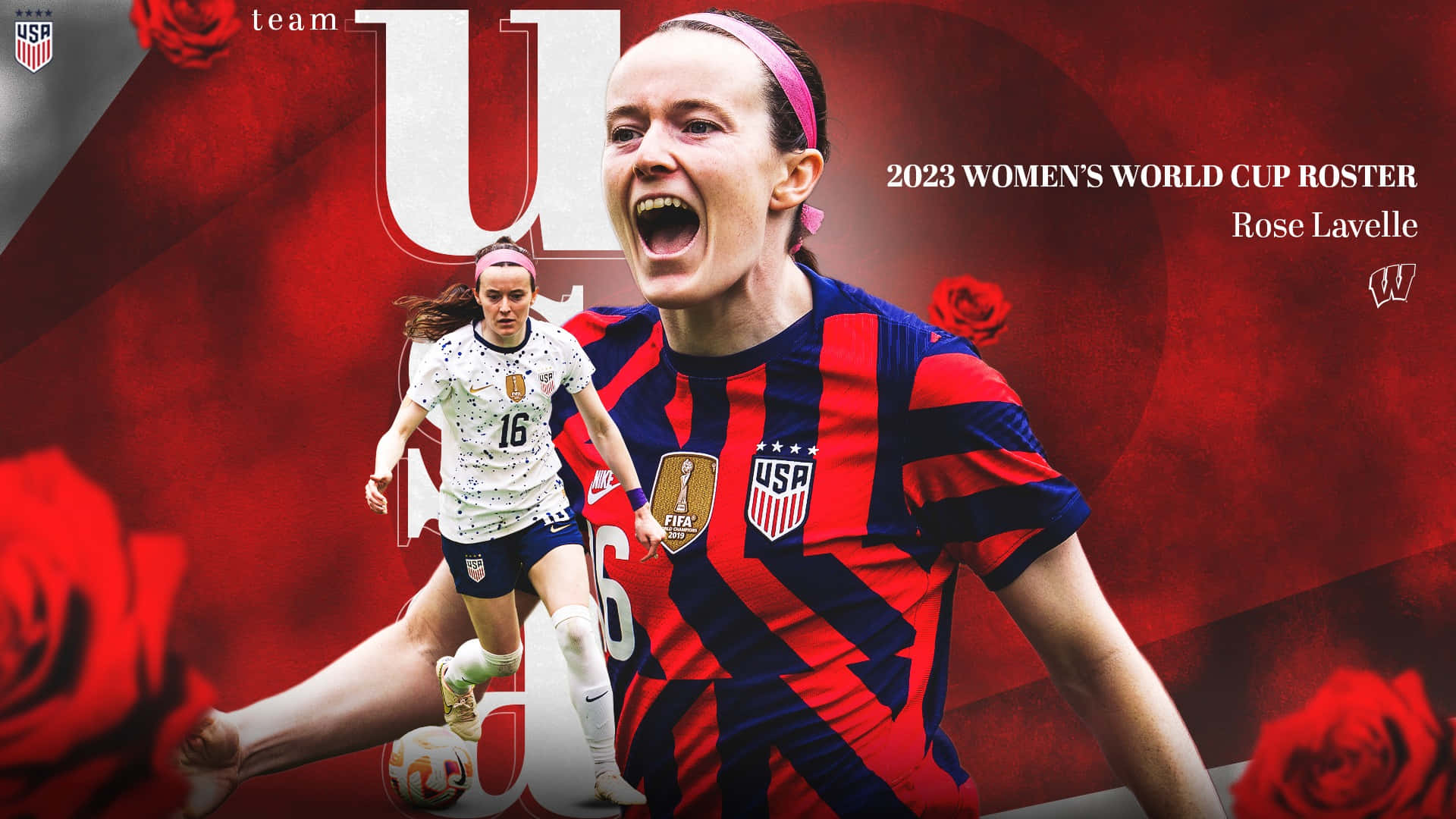 Rose Lavelle, 2023 World Cup, red blue striped jersey, Full HD Desktop Wallpaper