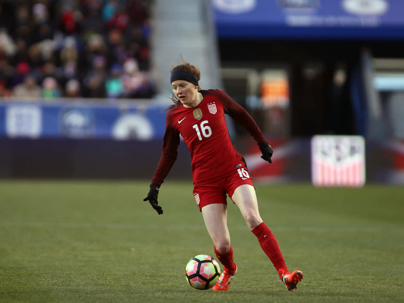 Rose Lavelle, red US jersey, colorful ball, HD Desktop Wallpaper