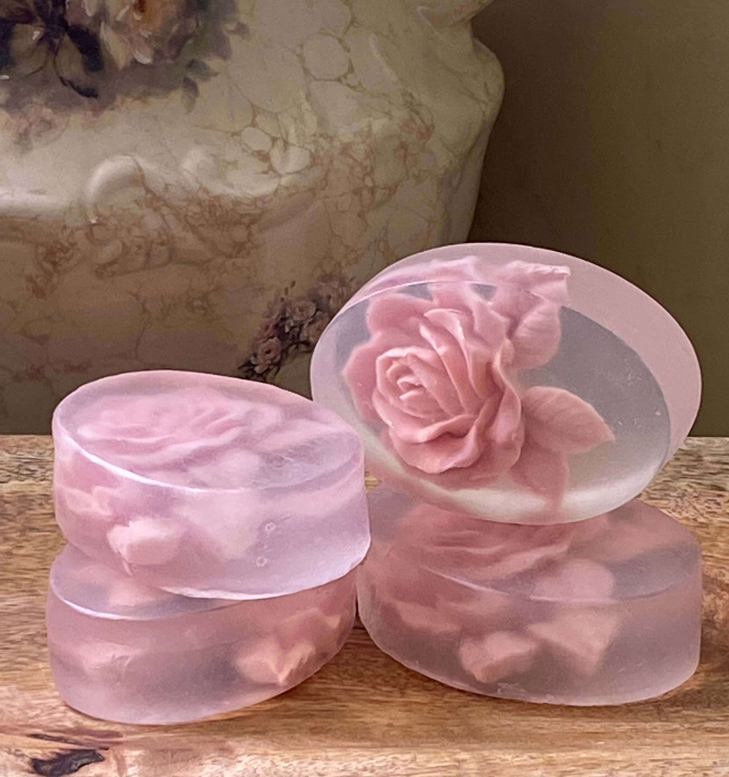 Rose Oil, translucent pink rose soaps, embedded petals, 2K Phone Wallpaper