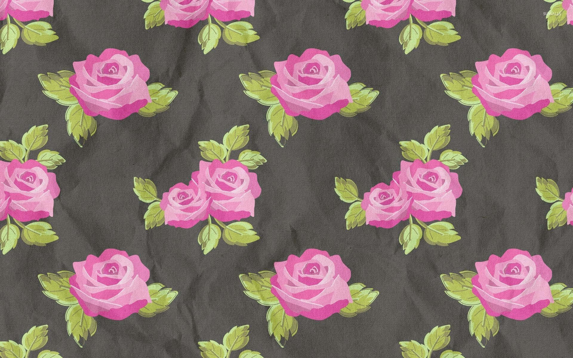 Rose Pattern, pink roses, green leaves, Full HD Desktop Wallpaper