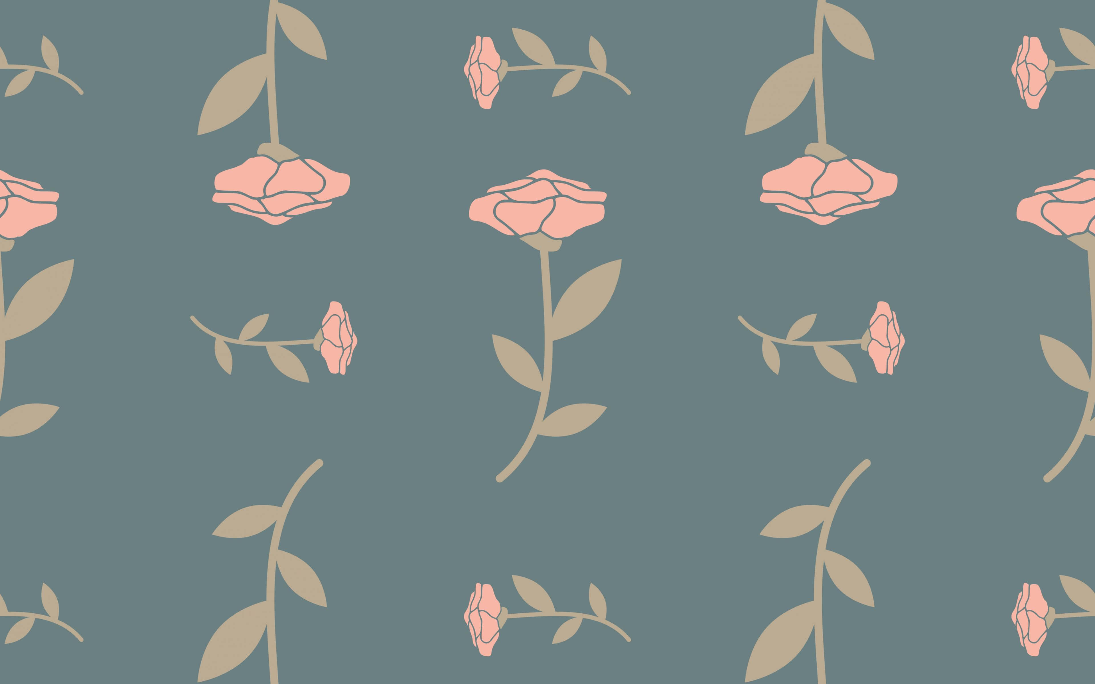 rose pattern, pink roses, beige stems, 4K Desktop Wallpaper