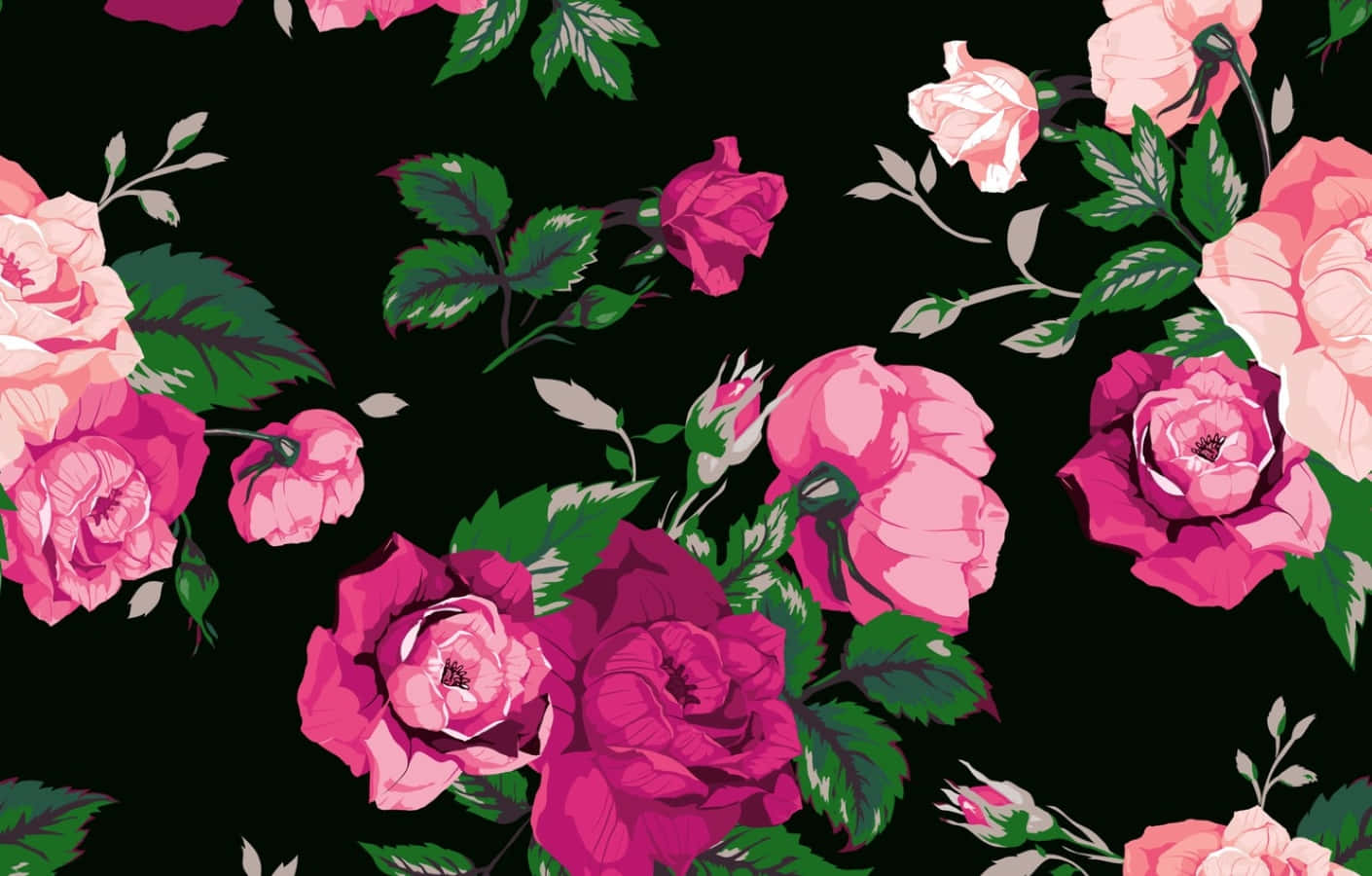 rose pattern, vibrant pink, magenta roses, HD Desktop Wallpaper
