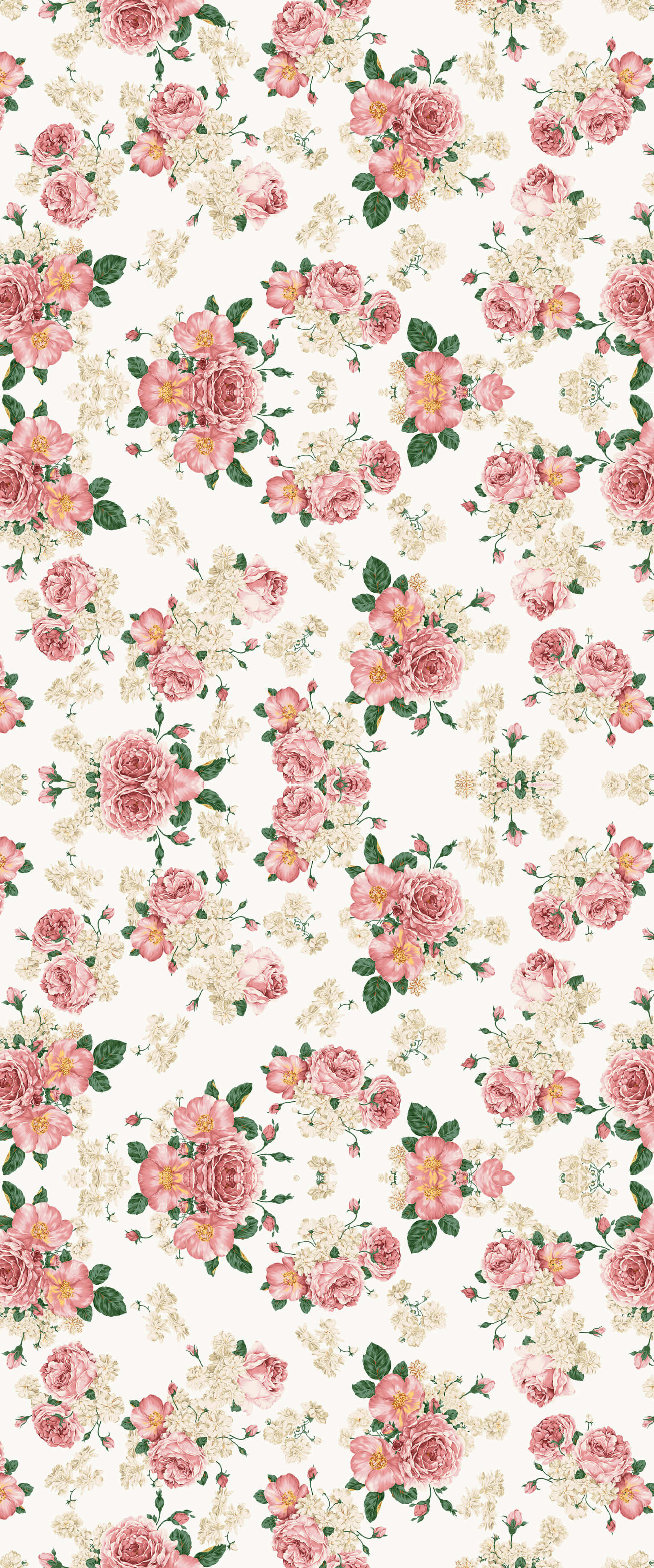 rose pattern, pink roses, white blossoms, 2K Phone Wallpaper