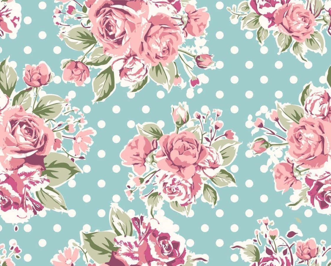 rose pattern, pink roses, green leaves, SD Desktop Wallpaper
