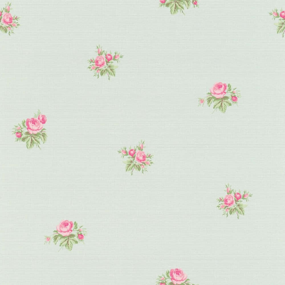 pink rose clusters, mint green, textured fabric background, SD Desktop Wallpaper