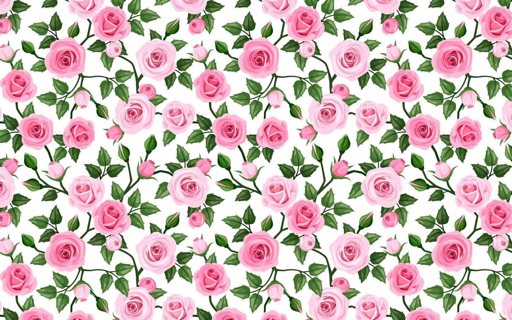 rose pattern, pink roses, green leaves, HD Desktop Wallpaper