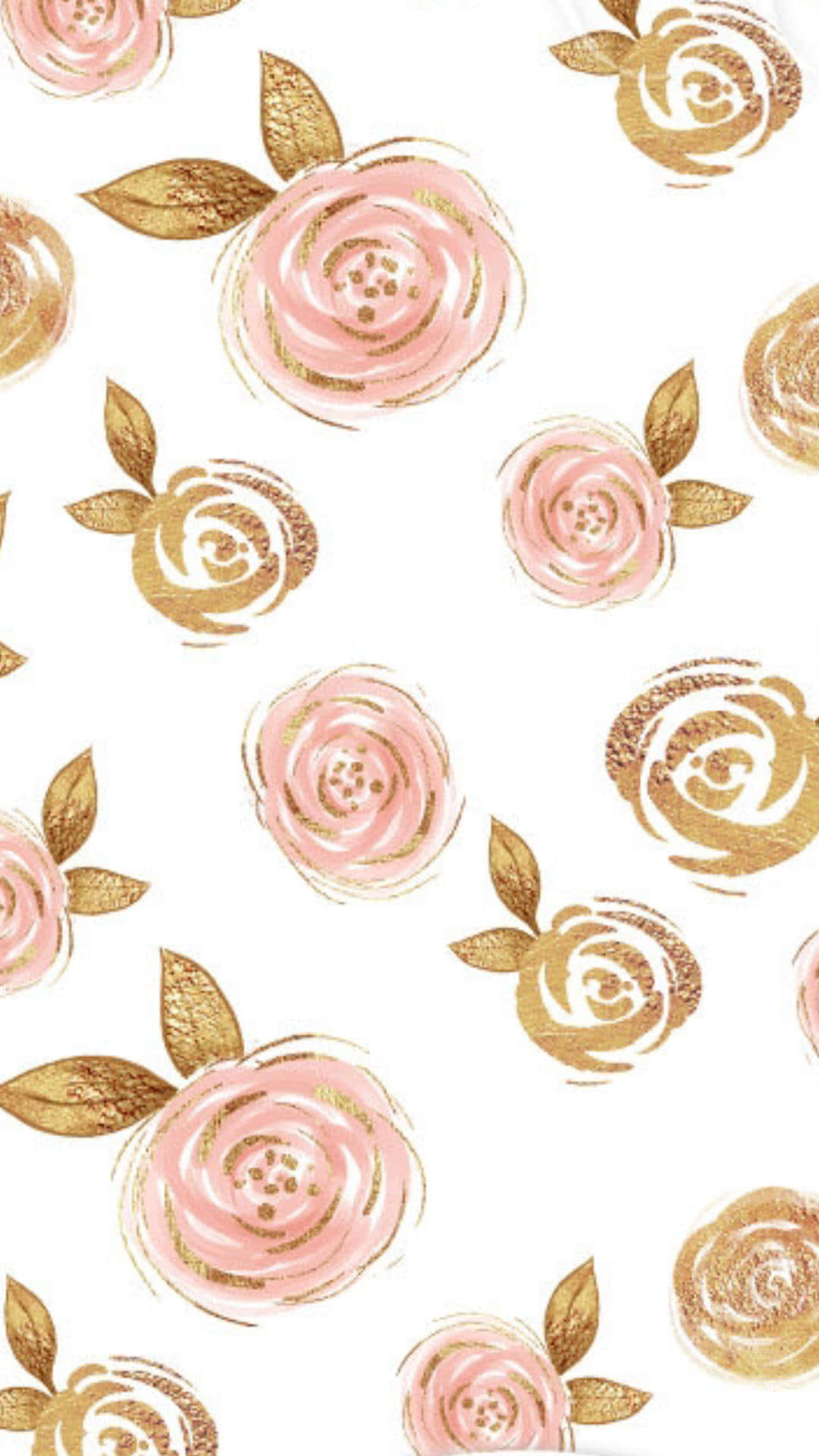 rose pattern, pink and gold roses, textured brushstrokes, Full HD Phone Wallpaper