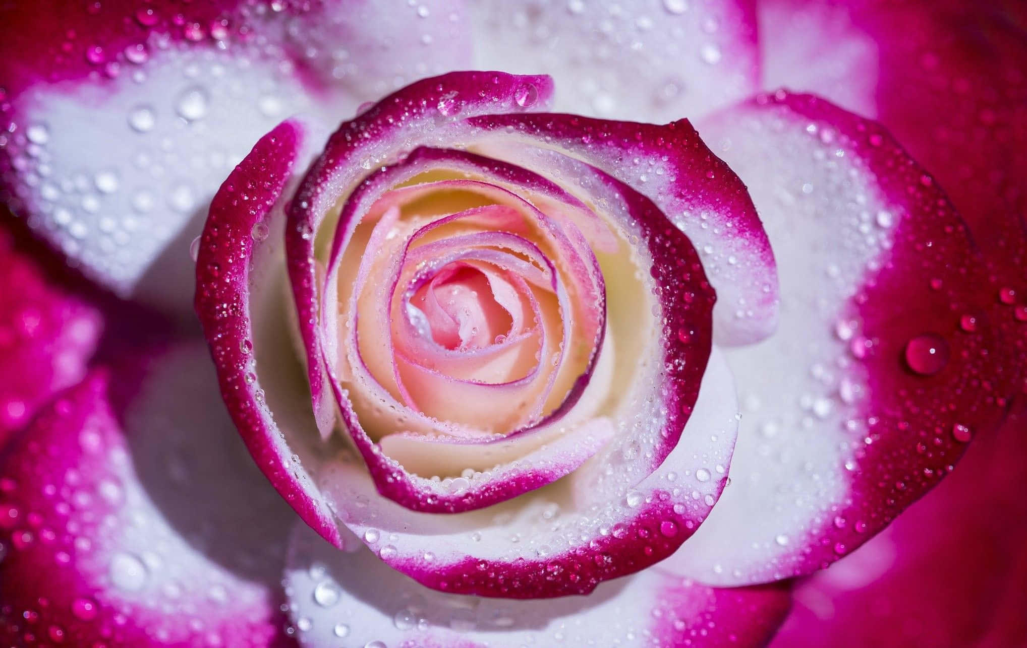 rose petal, pink and white rose, dewdrops, Full HD Desktop Wallpaper