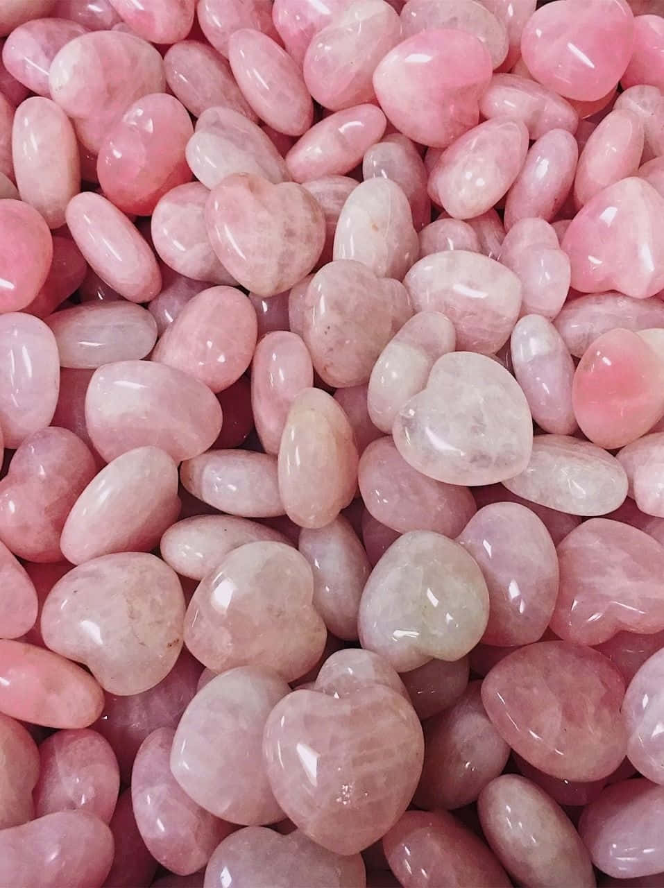 rose quartz, heart shaped stones, glossy pink, HD Phone Wallpaper