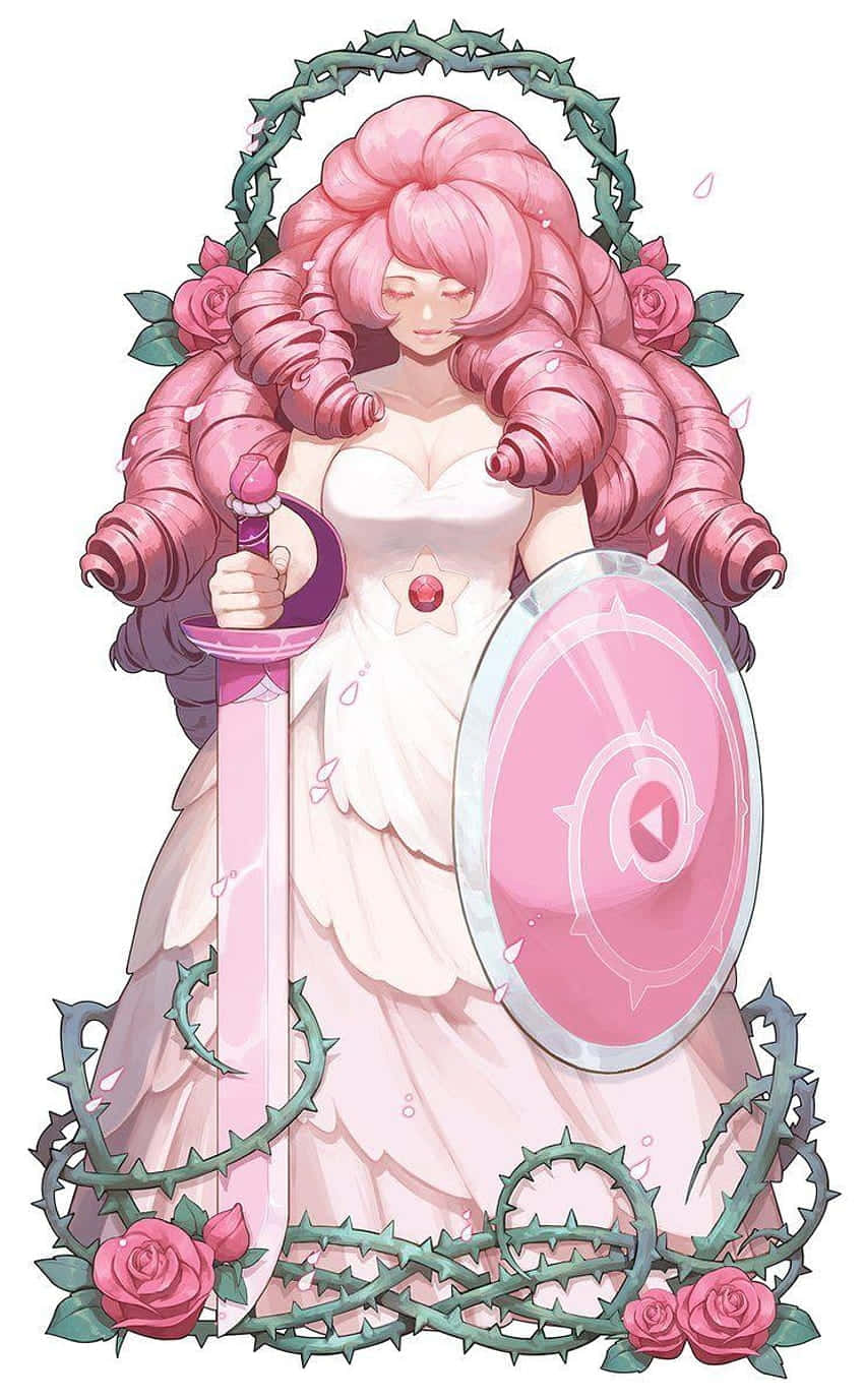 Rose Quartz, pink-haired anime warrior, white gown, HD Phone Wallpaper