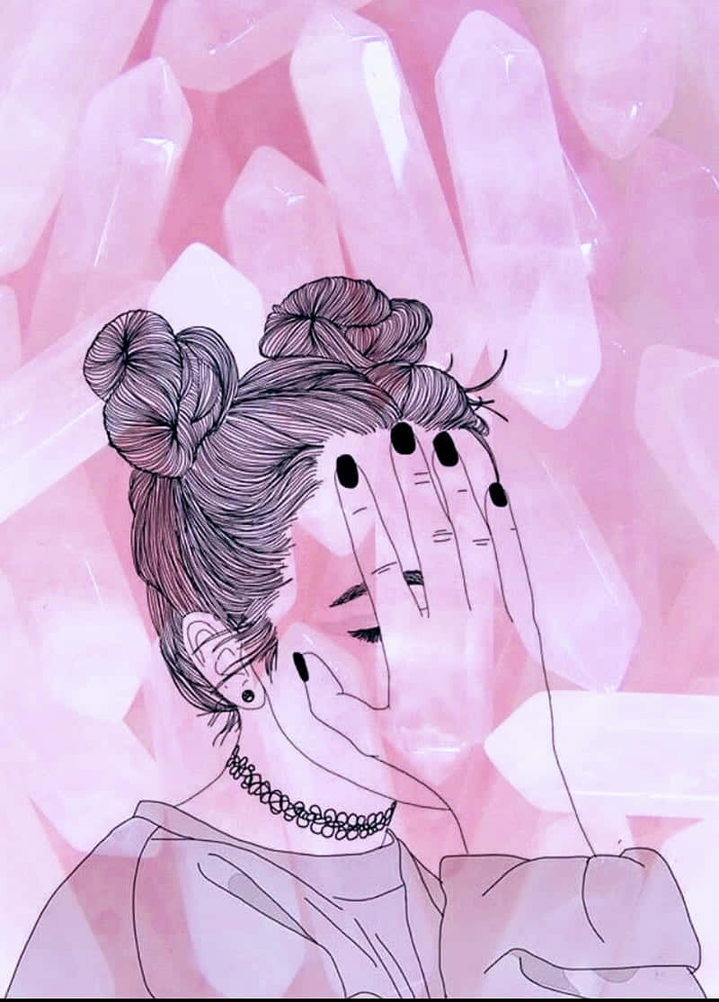 Rose Quartz, twin buns, black nail polish, SD Phone Wallpaper