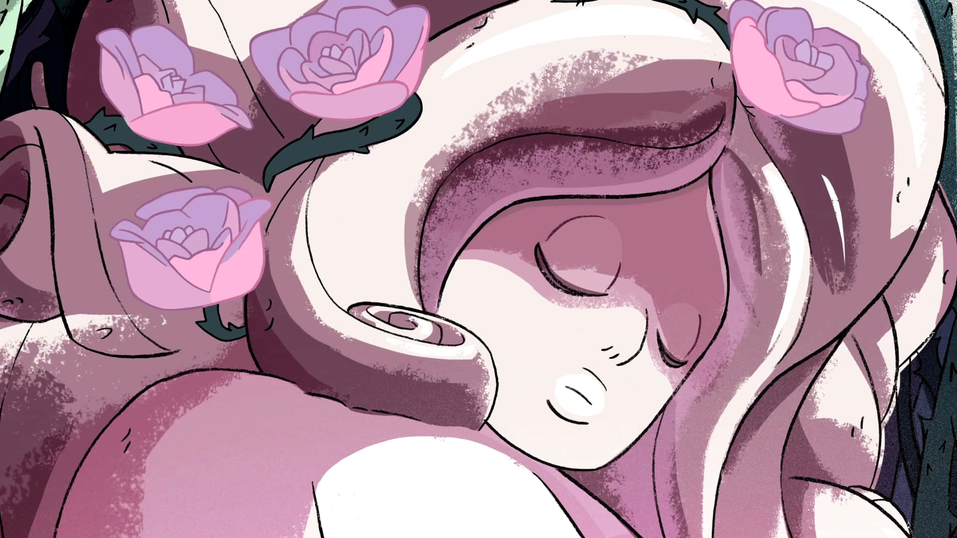 Rose Quartz, anime girl, pink roses, Full HD Desktop Wallpaper