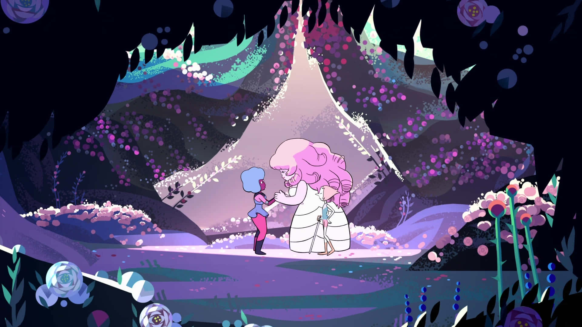 Rose Quartz, mystical cave, purple and teal light, Full HD Desktop Wallpaper