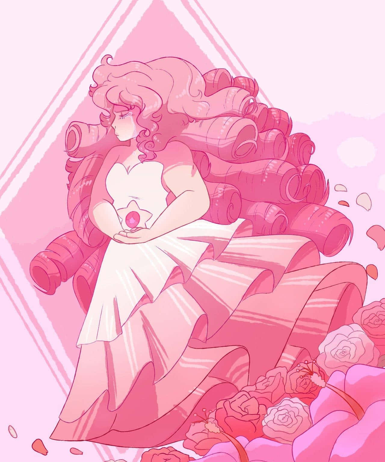 Rose Quartz, pink-haired anime girl, white dress, HD Phone Wallpaper