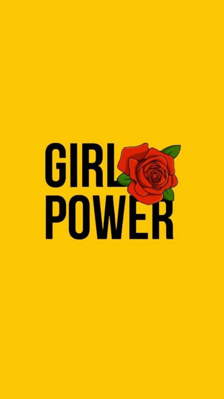 GIRL POWER, red rose, vibrant yellow background, HD Phone Wallpaper