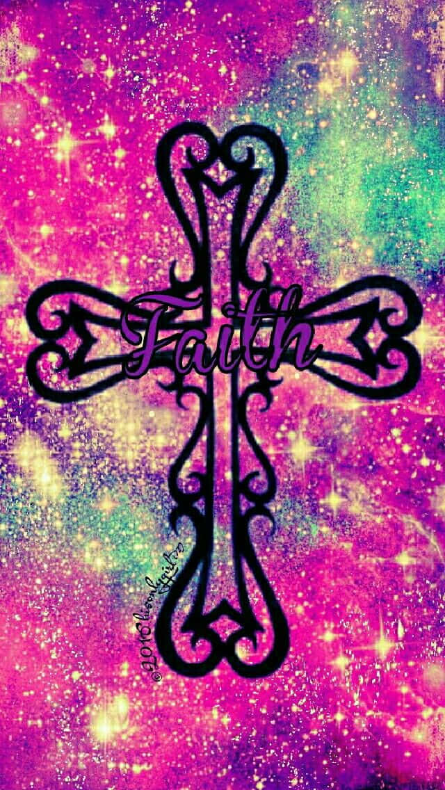 pink cross, faith, cosmic background, SD Phone Wallpaper