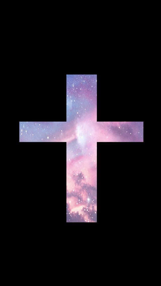 pink cross, glowing pink, purple galaxy, SD Phone Wallpaper