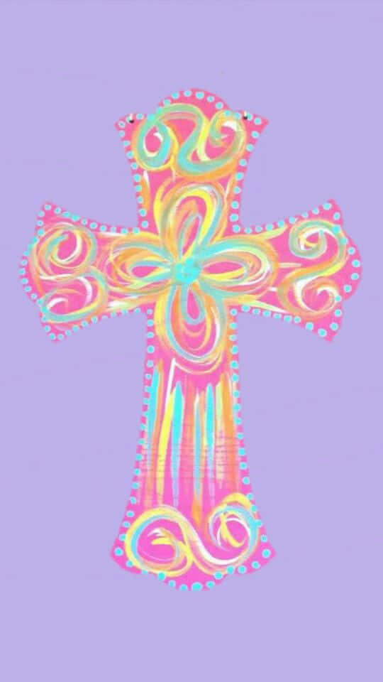 pink cross, pastel patterns, dotted edges, SD Phone Wallpaper