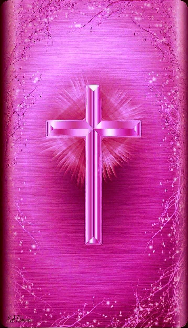 pink cross, glowing wings, textured magenta background, SD Phone Wallpaper